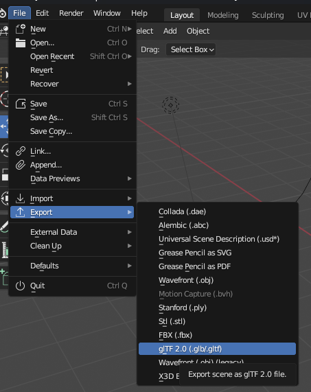 Blender glTF export settings