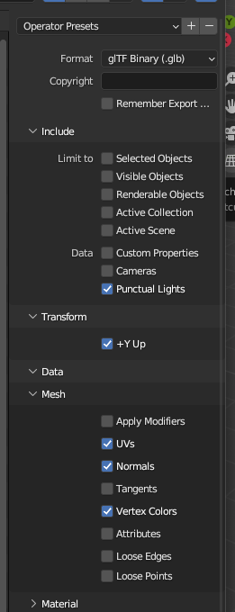 Blender mesh export settings