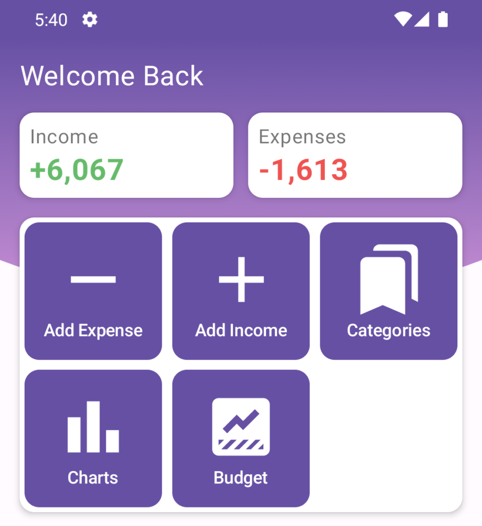 Personal Finance Tracker home header